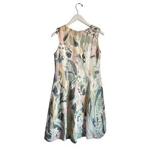Rachel Zoe Linen A-Line Abstract Floral Print Dress Whimsical Cottage size Small